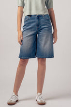 Load image into Gallery viewer, High-Rise Denim Bermuda Shorts with Wide-Leg Cut