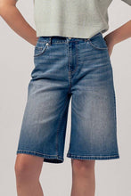 Load image into Gallery viewer, High-Rise Denim Bermuda Shorts with Wide-Leg Cut