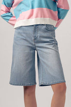 Load image into Gallery viewer, High-Rise Denim Bermuda Shorts with Wide-Leg Cut