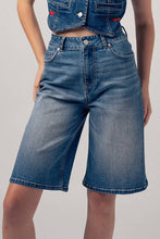 Load image into Gallery viewer, High-Rise Denim Bermuda Shorts with Wide-Leg Cut