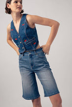 Load image into Gallery viewer, High-Rise Denim Bermuda Shorts with Wide-Leg Cut
