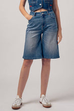Load image into Gallery viewer, High-Rise Denim Bermuda Shorts with Wide-Leg Cut