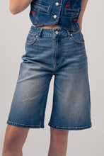 Load image into Gallery viewer, High-Rise Denim Bermuda Shorts with Wide-Leg Cut