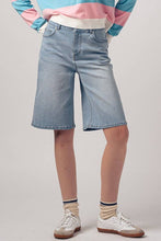 Load image into Gallery viewer, High-Rise Denim Bermuda Shorts with Wide-Leg Cut